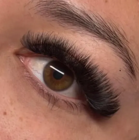 A dense, dark volume set on a brown eye, from the side